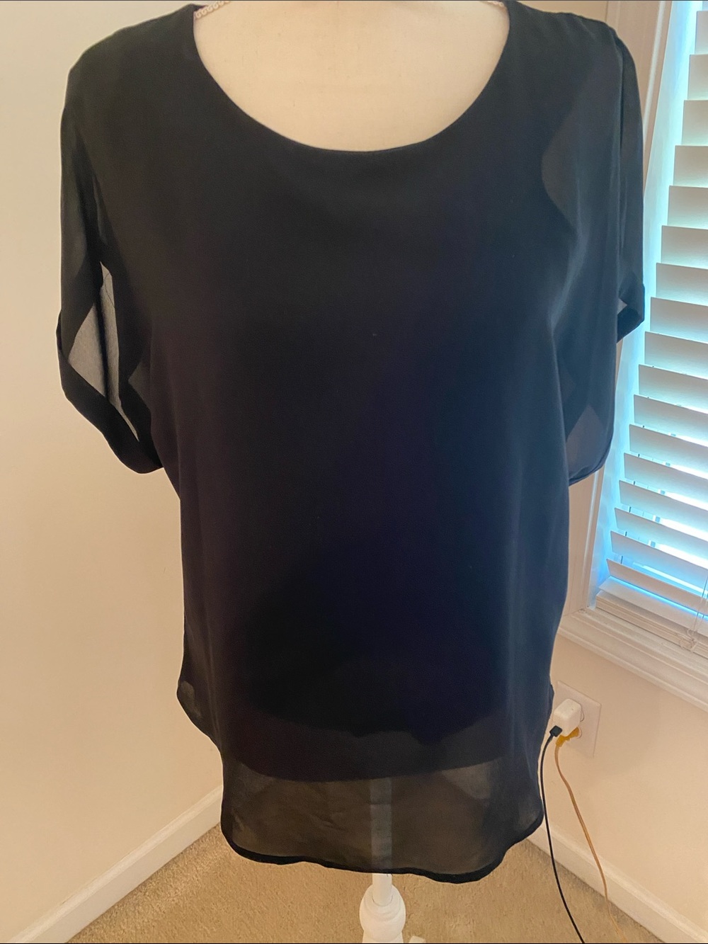 Black Chiffon Short Sleeve Women's Top